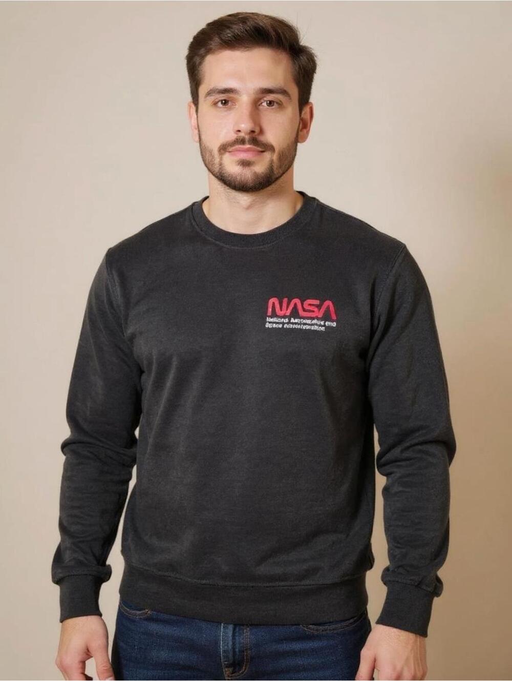 Riot Society Men XL Black NASA Long Sleeve US Cotton Astronaut Nerd Shuttle Acad